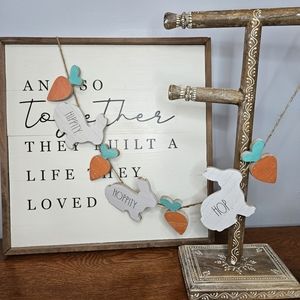 RAE DUNN 36" Wooden HIPPITY HOPPITY HOP BUNNY & CARROT Spring Garland